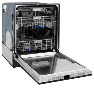 ZLINE Autograph Edition 24" 3rd Rack Top Touch Control Tall Tub Dishwasher in Black Stainless Steel, Champagne Bronze Handle