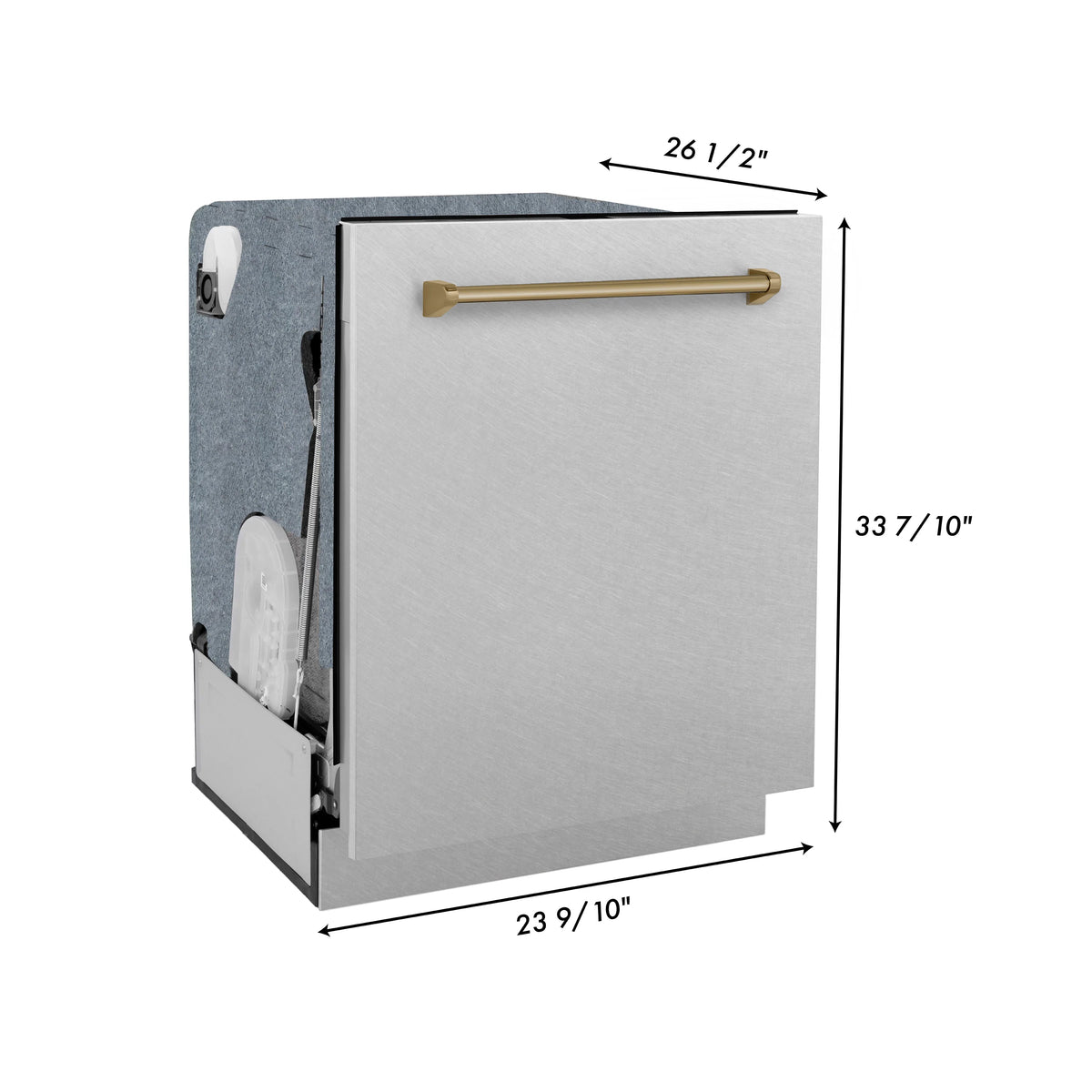 ZLINE - Autograph Edition 24&quot; 3rd Rack Top Touch Control Tall Tub Dishwasher in DuraSnow® Stainless Steel, Champagne Bronze Handle