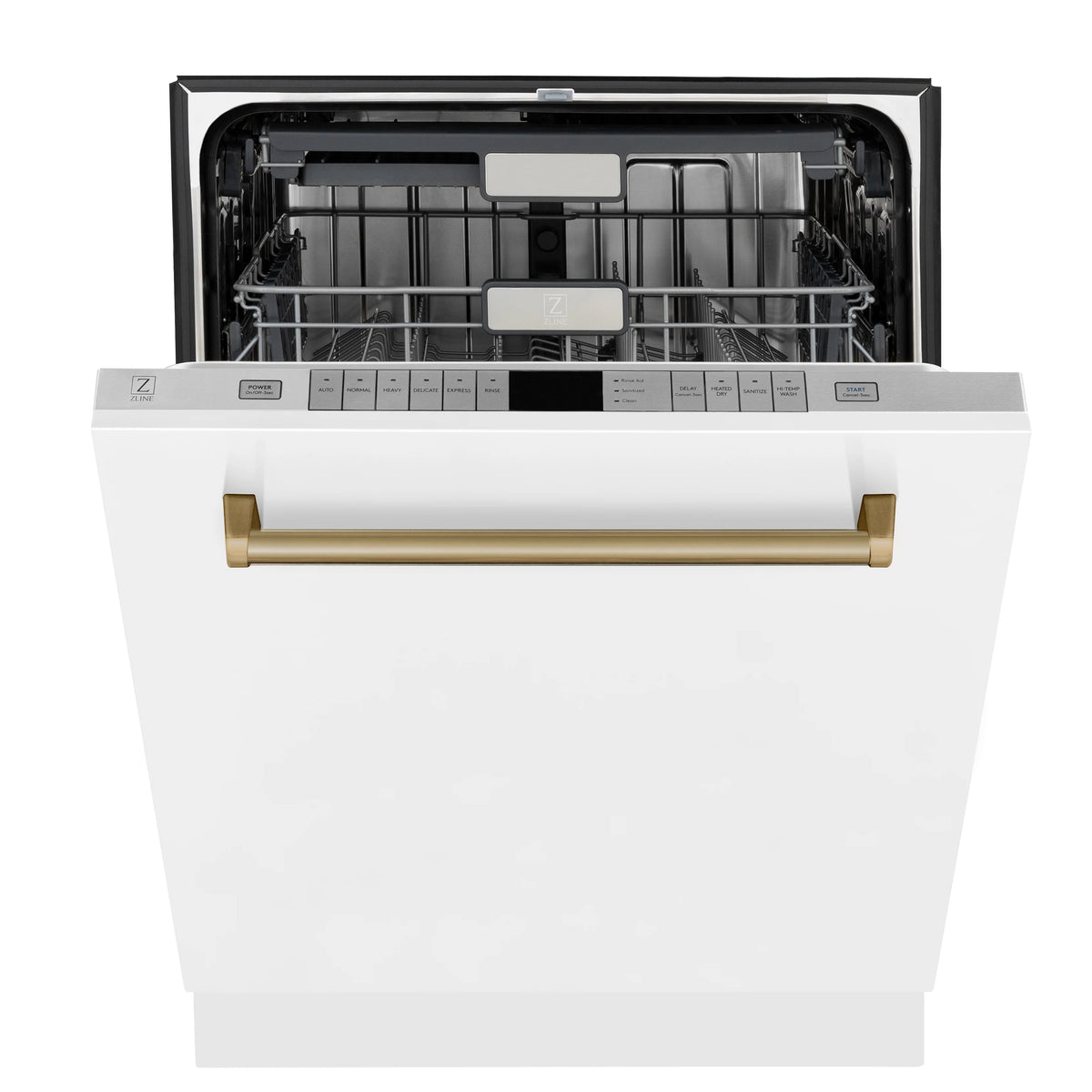 ZLINE - Autograph Edition 24&quot; 3rd Rack Top Touch Control Tall Tub Dishwasher in White Matte with Champagne Bronze Handle, 45dBa (DWMTZ-WM-24-CB)