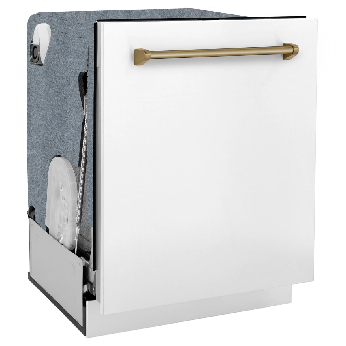 ZLINE - Autograph Edition 24&quot; 3rd Rack Top Touch Control Tall Tub Dishwasher in White Matte with Champagne Bronze Handle, 45dBa (DWMTZ-WM-24-CB)