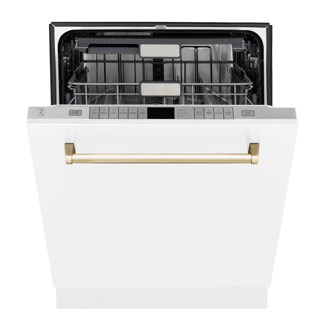 ZLINE - Autograph Edition 24&quot; 3rd Rack Top Touch Control Tall Tub Dishwasher in White Matte with Gold Handle, 45dBa (DWMTZ-WM-24-G)