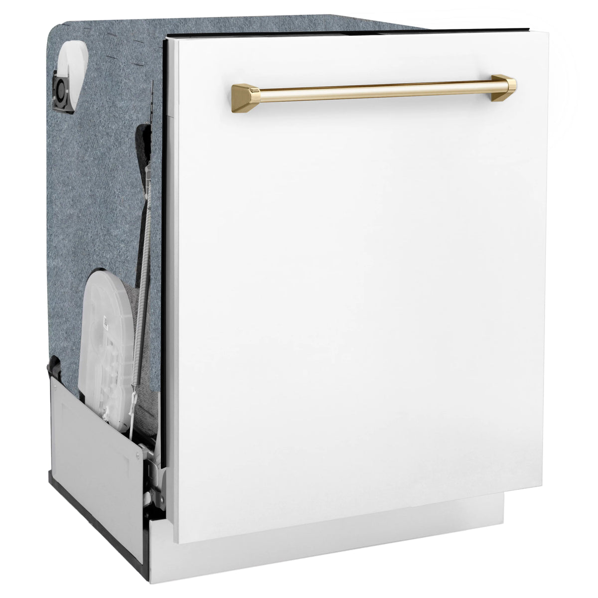 ZLINE - Autograph Edition 24&quot; 3rd Rack Top Touch Control Tall Tub Dishwasher in White Matte with Gold Handle, 45dBa (DWMTZ-WM-24-G)