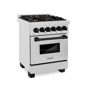 ZLINE - Autograph Edition 24 in. 2.8 cu. ft. Legacy Dual Fuel Range with 4 Burner Gas Cooktop and Electric Convection Oven in Satin Stainless Steel and Matte Black Accents