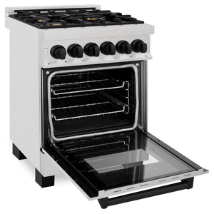 ZLINE - Autograph Edition 24 in. 2.8 cu. ft. Legacy Dual Fuel Range with 4 Burner Gas Cooktop and Electric Convection Oven in Satin Stainless Steel and Matte Black Accents