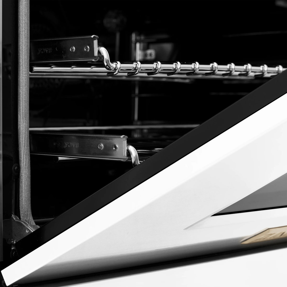 ZLINE - Autograph Edition 48 in. 6.0 cu. ft. Legacy Dual Fuel Range with 7 Burner Gas Cooktop and 2 Electric Ovens in Satin Stainless Steel with White Matte Doors and Polished Gold Accents