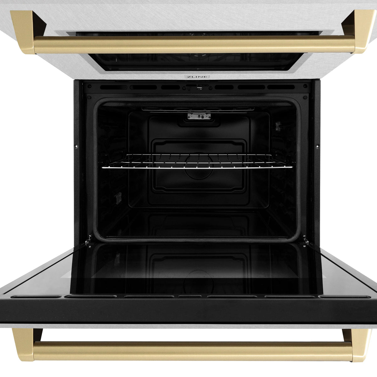 ZLINE - 30 in. Autograph Edition Professional True Convection Double Wall Oven with Air Fry and Self Clean in Satin Stainless Steel with Champagne Bronze Handles