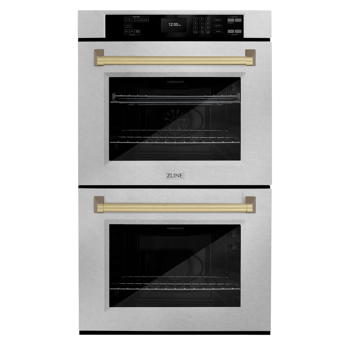 ZLINE - 30 in. Autograph Edition Professional True Convection Double Wall Oven with Air Fry and Self Clean in Satin Stainless Steel with Champagne Bronze Handles
