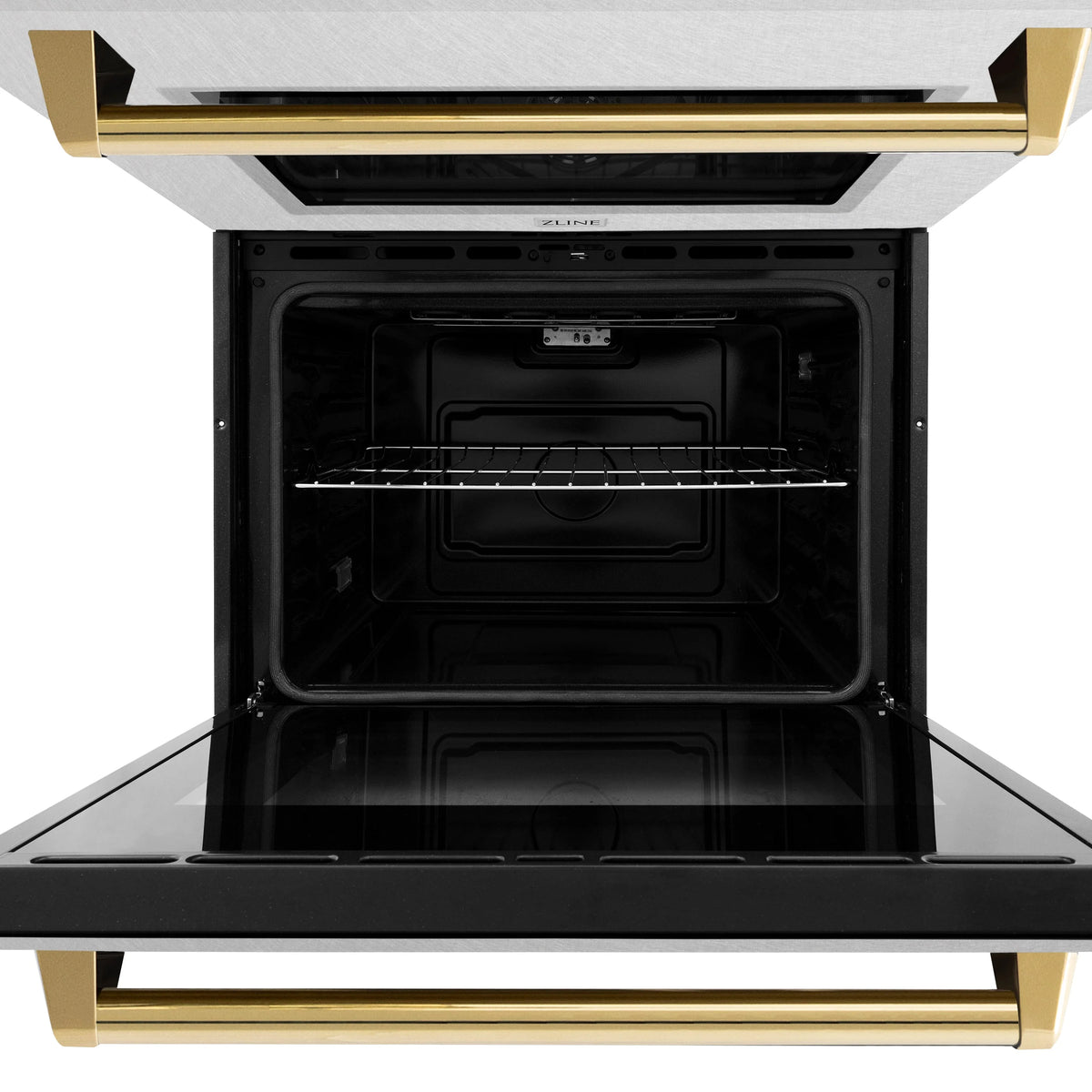 ZLINE - 30 in. Autograph Edition Professional True Convection Double Wall Oven with Air Fry and Self Clean in Satin Stainless Steel with Polished Gold Handles