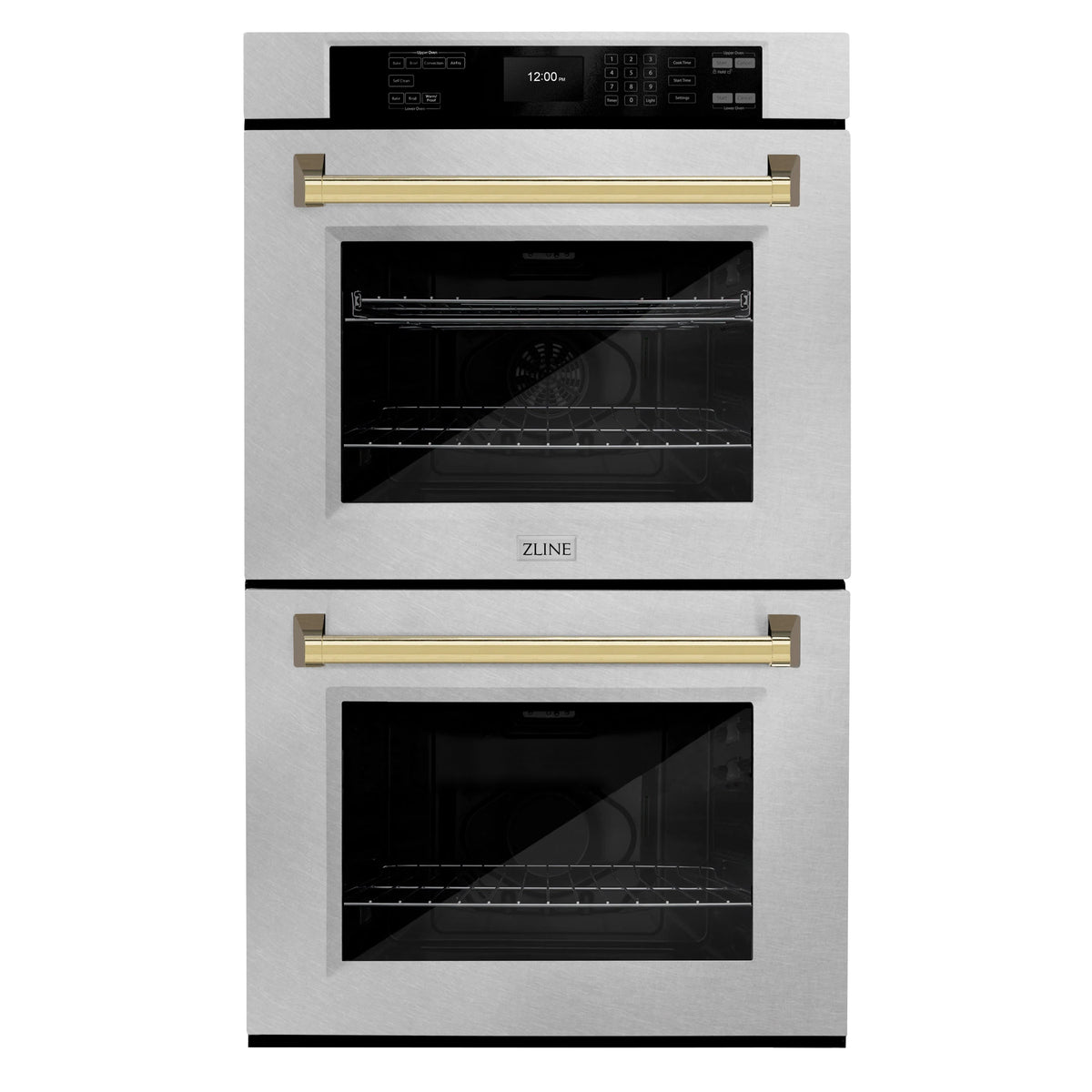 ZLINE - 30 in. Autograph Edition Professional True Convection Double Wall Oven with Air Fry and Self Clean in Satin Stainless Steel with Polished Gold Handles