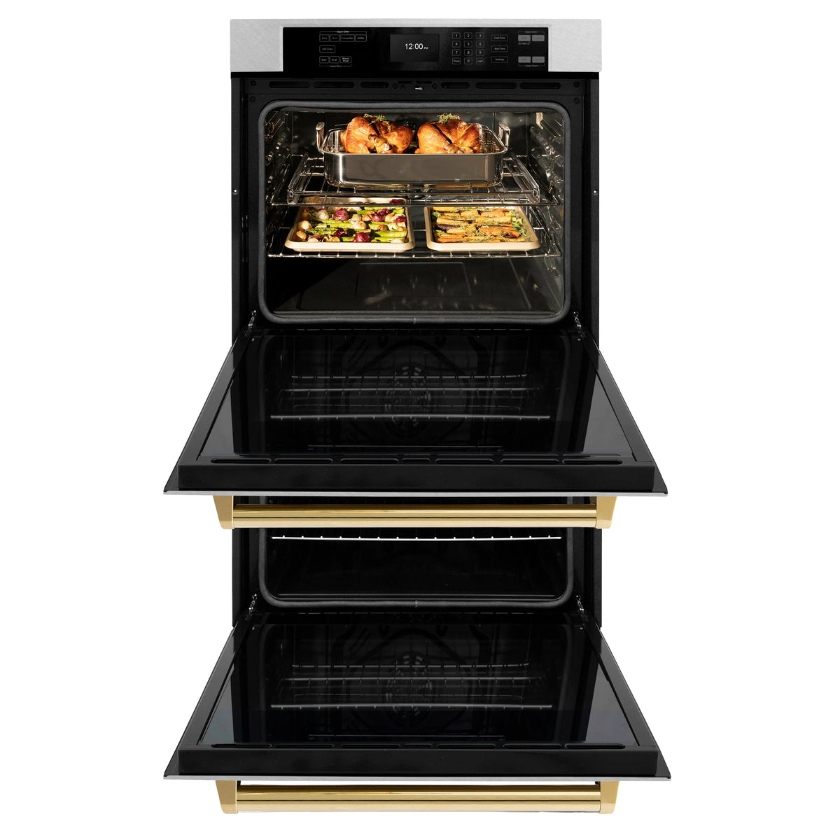 ZLINE - 30 in. Autograph Edition Professional True Convection Double Wall Oven with Air Fry and Self Clean in Satin Stainless Steel with Polished Gold Handles