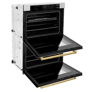 ZLINE - 30 in. Autograph Edition Professional True Convection Double Wall Oven with Air Fry and Self Clean in Satin Stainless Steel with Polished Gold Handles