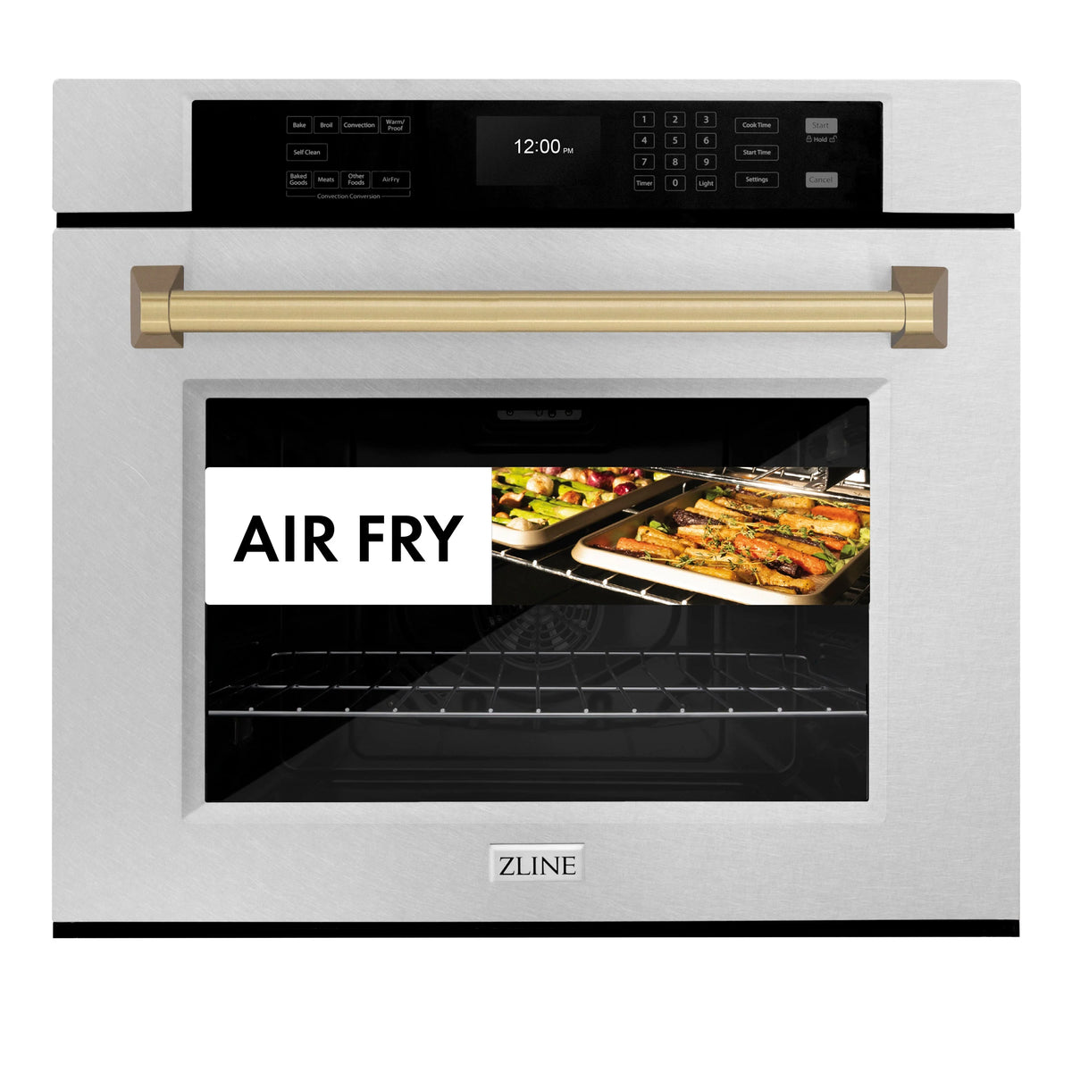 ZLINE - 30 in. Autograph Edition Professional True Convection Single Wall Oven with Air Fry and Self Clean in Satin Stainless Steel with Champagne Bronze Handle