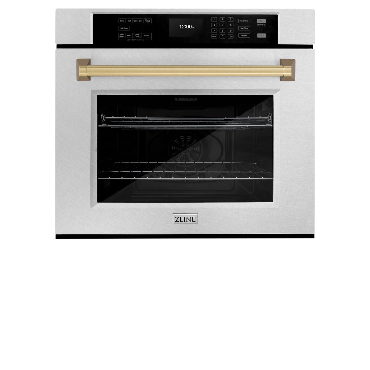 ZLINE - 30 in. Autograph Edition Professional True Convection Single Wall Oven with Air Fry and Self Clean in Satin Stainless Steel with Champagne Bronze Handle