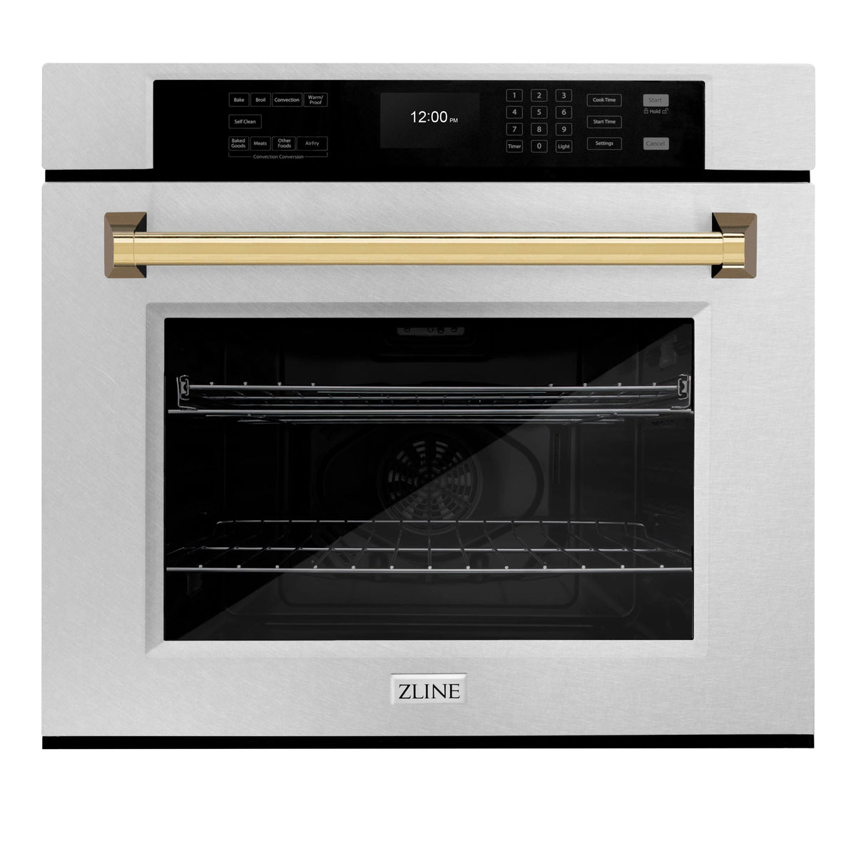 ZLINE - 30 in. Autograph Edition Professional True Convection Single Wall Oven with Air Fry and Self Clean in Satin Stainless Steel with Polished Gold Handle