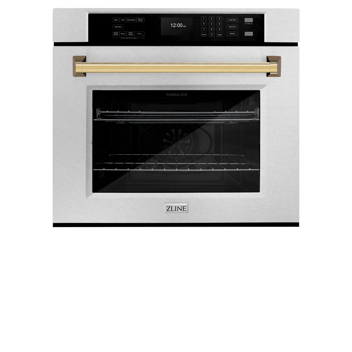 ZLINE - 30 in. Autograph Edition Professional True Convection Single Wall Oven with Air Fry and Self Clean in Satin Stainless Steel with Polished Gold Handle