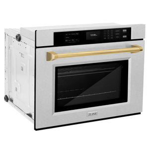 ZLINE - 30 in. Autograph Edition Professional True Convection Single Wall Oven with Air Fry and Self Clean in Satin Stainless Steel with Polished Gold Handle