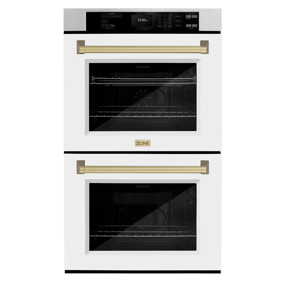 ZLINE - 30 in. Autograph Edition Professional True Convection Double Wall Oven with Air Fry and Self Clean in Satin Stainless Steel with White Matte Doors and Champagne Bronze Handles