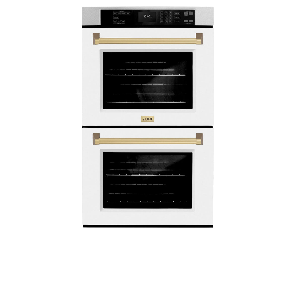 ZLINE - 30 in. Autograph Edition Professional True Convection Double Wall Oven with Air Fry and Self Clean in Satin Stainless Steel with White Matte Doors and Champagne Bronze Handles