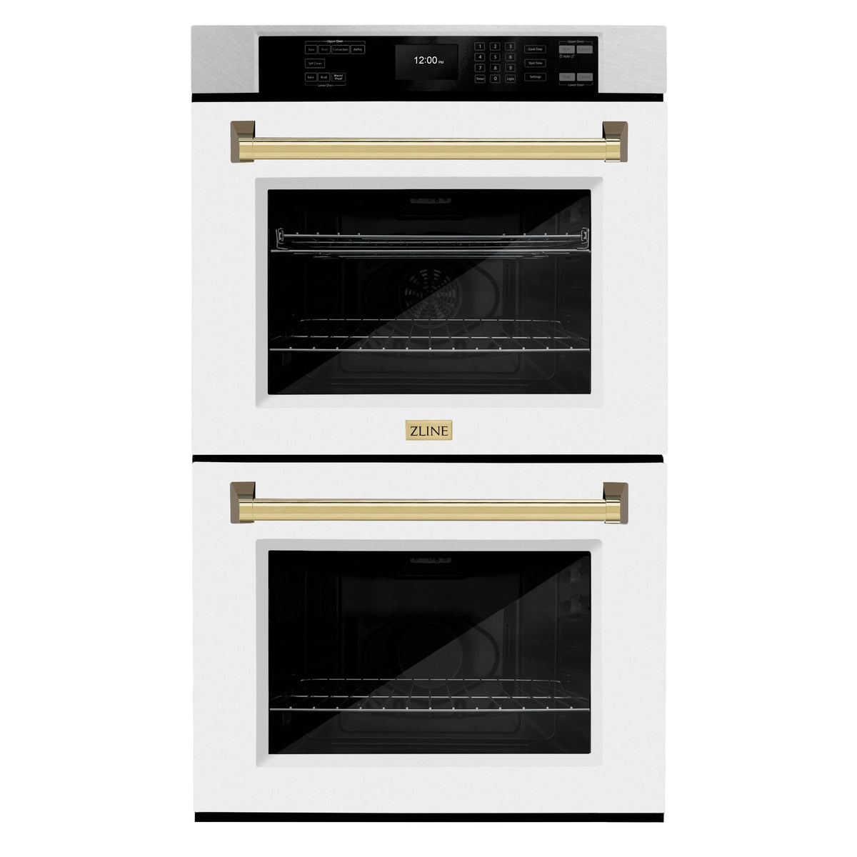 ZLINE - 30 in. Autograph Edition Professional True Convection Double Wall Oven with Air Fry and Self Clean in Satin Stainless Steel with White Matte Doors and Polished Gold Handles