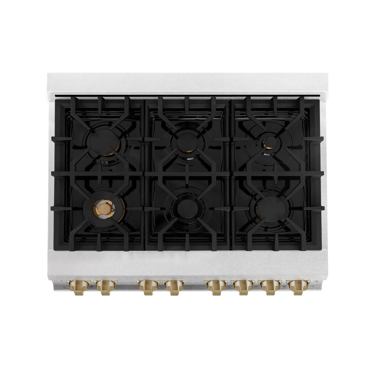 ZLINE - Autograph Edition 36 in. 4.6 cu. ft. Legacy Dual Fuel Range with 6 Burner Gas Cooktop and Electric Convection Oven in Satin Stainless Steel with White Matte Door and Champagne Bronze Accents