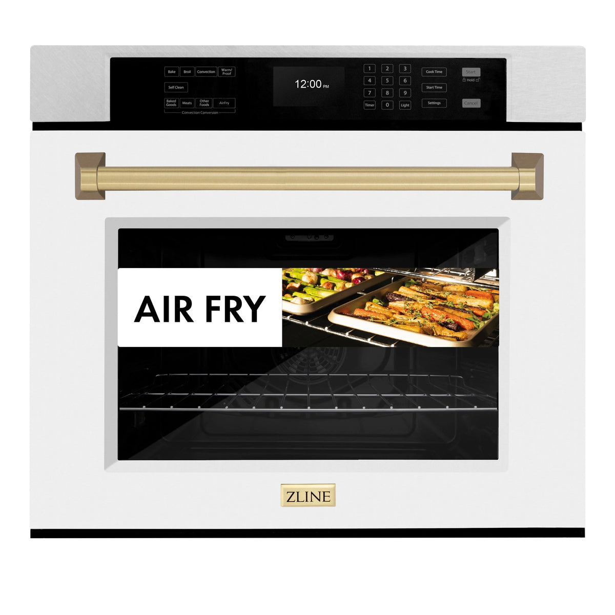 ZLINE - 30 in. Autograph Edition Professional True Convection Single Wall Oven with Air Fry and Self Clean in Satin Stainless Steel with White Matte Door and Champagne Bronze Handle