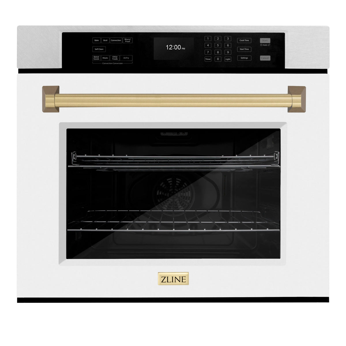 ZLINE - 30 in. Autograph Edition Professional True Convection Single Wall Oven with Air Fry and Self Clean in Satin Stainless Steel with White Matte Door and Champagne Bronze Handle