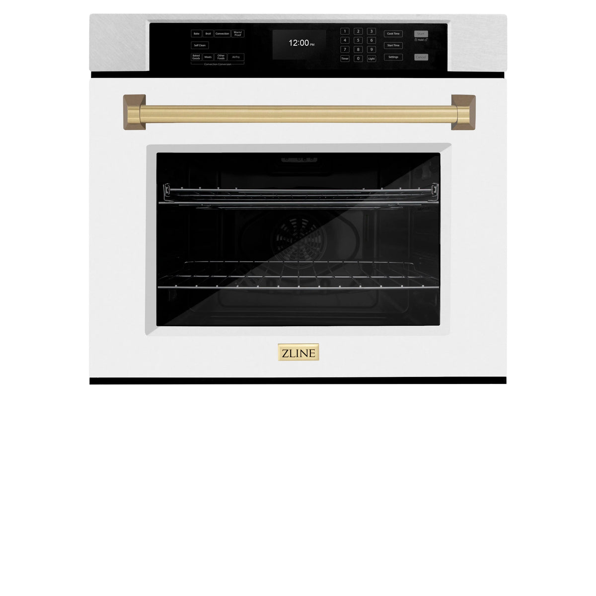 ZLINE - 30 in. Autograph Edition Professional True Convection Single Wall Oven with Air Fry and Self Clean in Satin Stainless Steel with White Matte Door and Champagne Bronze Handle