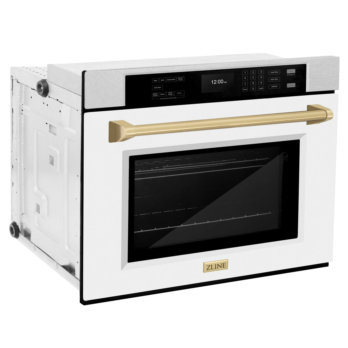 ZLINE - 30 in. Autograph Edition Professional True Convection Single Wall Oven with Air Fry and Self Clean in Satin Stainless Steel with White Matte Door and Champagne Bronze Handle