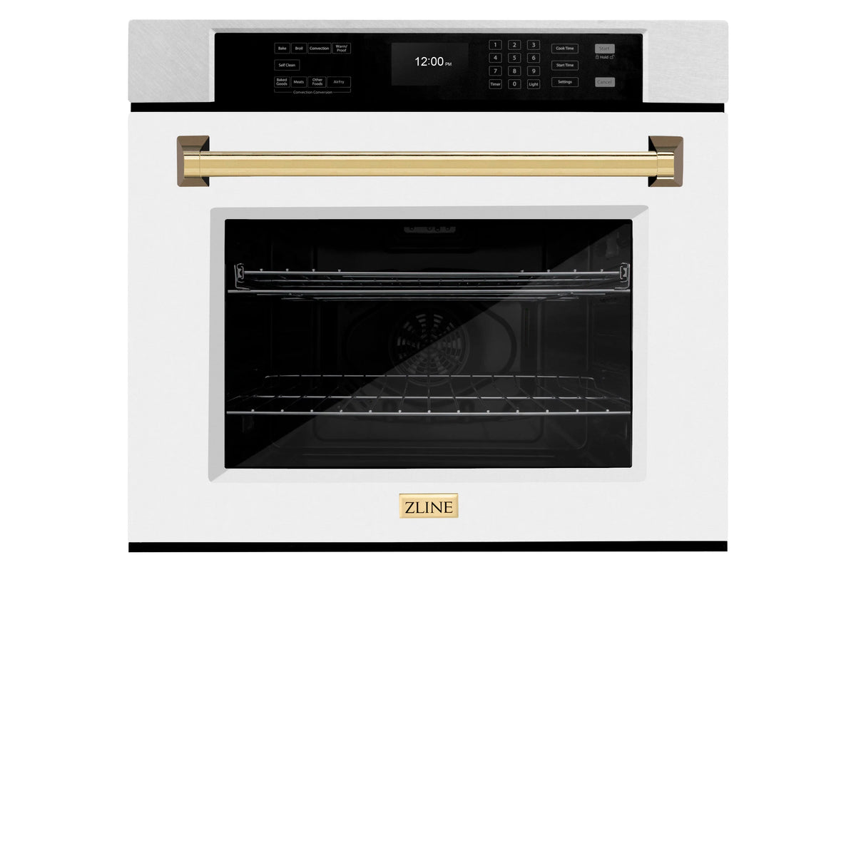 ZLINE - 30 in. Autograph Edition Professional True Convection Single Wall Oven with Air Fry and Self Clean in Satin Stainless Steel with White Matte Door and Polished Gold Handle