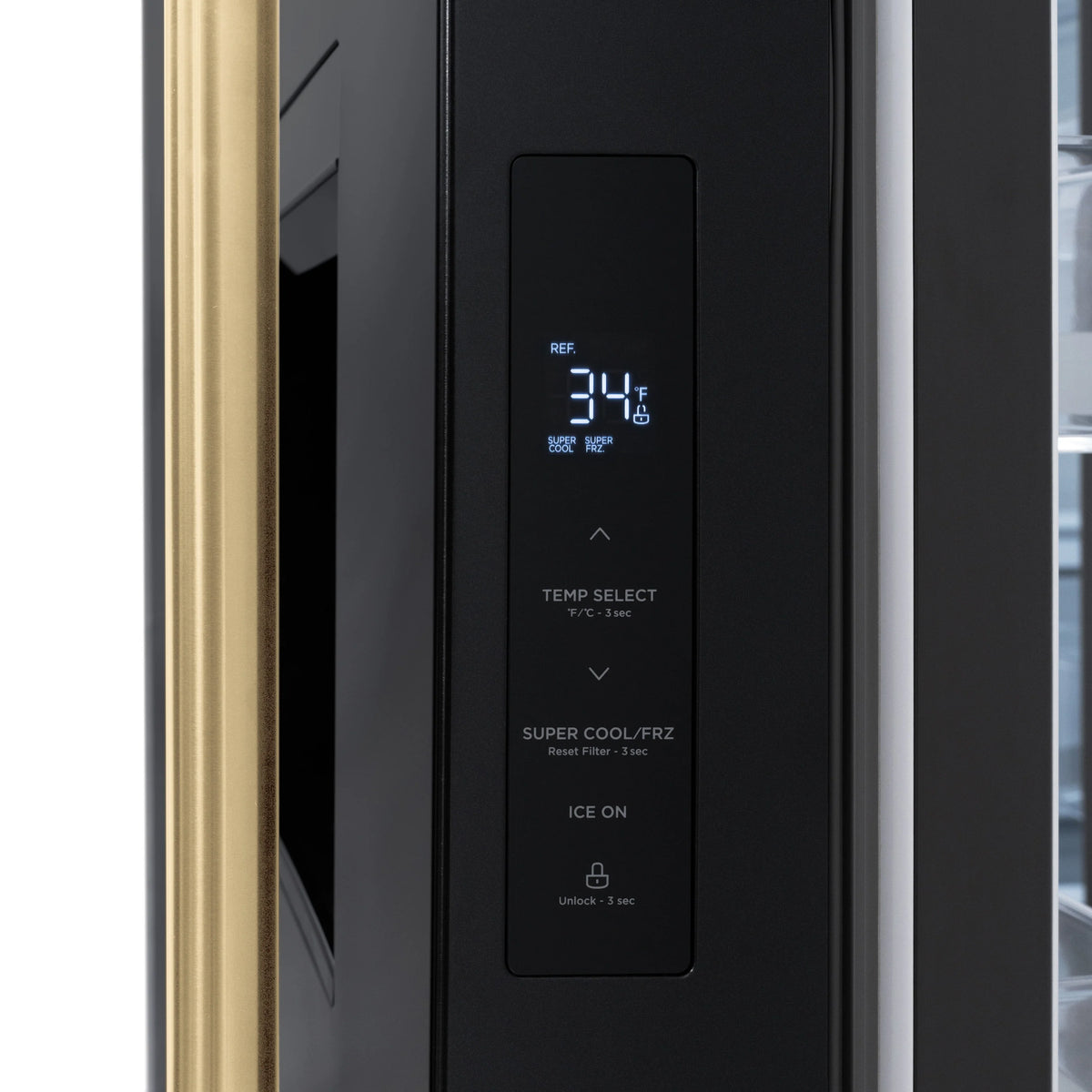 ZLINE - Autograph Edition 36 in. 28.9 cu. ft. Standard-Depth French Door External Water Dispenser Refrigerator with Dual Ice Maker in Black Stainless Steel and Champagne Bronze Handles (RSMZ-W-36-BS-CB)