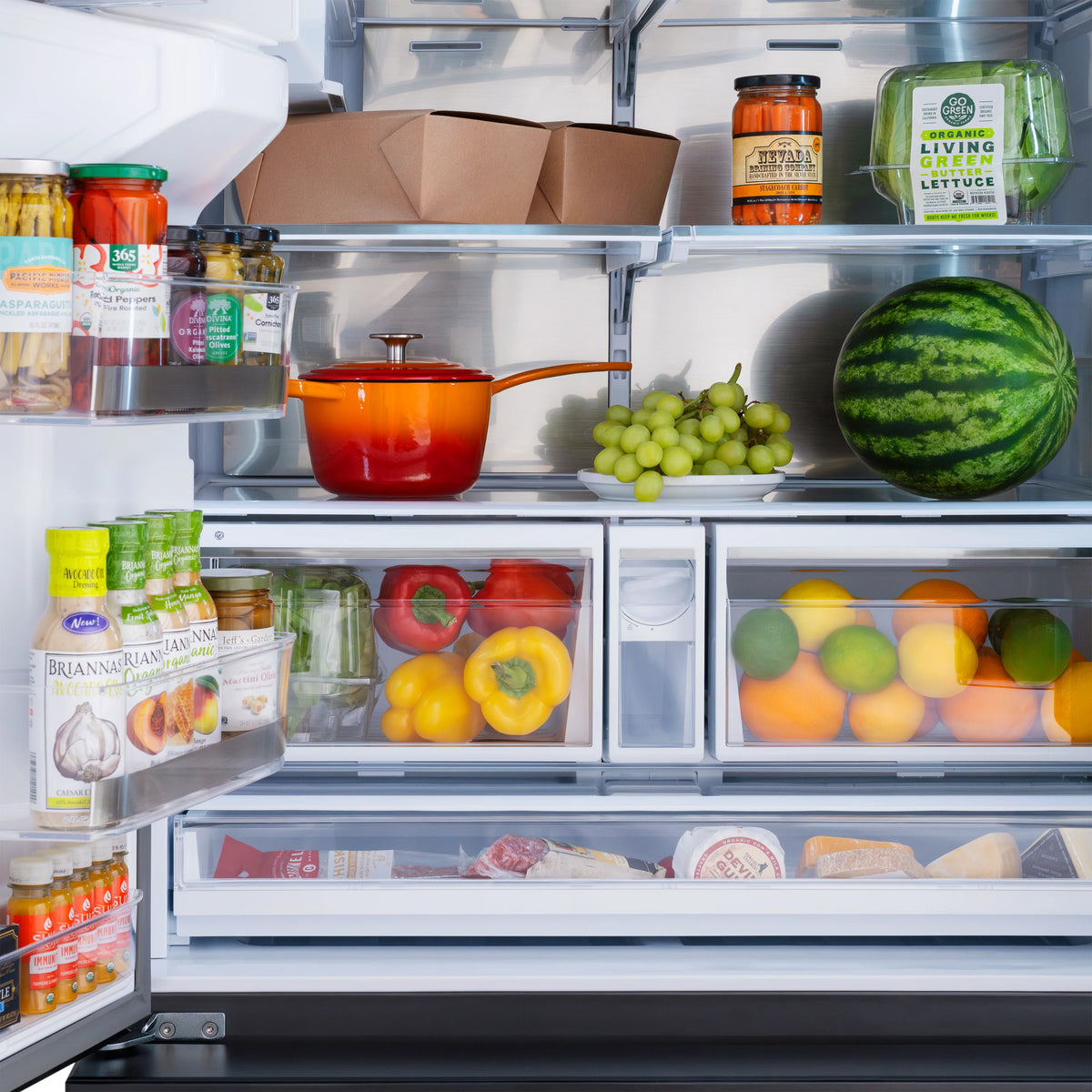 ZLINE - Autograph Edition 36 in. 28.9 cu. ft. Standard-Depth French Door External Water Dispenser Refrigerator with Dual Ice Maker in Black Stainless Steel and Champagne Bronze Handles (RSMZ-W-36-BS-CB)