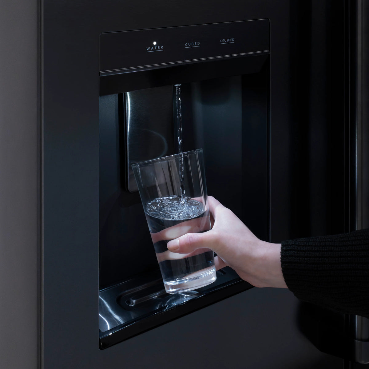 ZLINE - Autograph Edition 36 in. 28.9 cu. ft. Standard-Depth French Door External Water Dispenser Refrigerator with Dual Ice Maker in Black Stainless Steel and Champagne Bronze Square Handles (RSMZ-W36-BS-FCB)