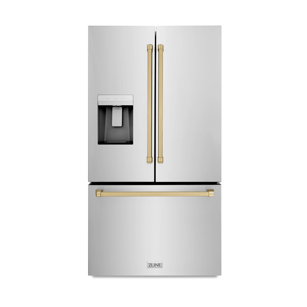 ZLINE - Autograph Edition 36 in. 28.9 cu. ft. Standard-Depth French Door External Water Dispenser Refrigerator with Dual Ice Maker in Fingerprint Resistant Stainless Steel and Champagne Bronze Handles (RSMZ-W-36-CB)