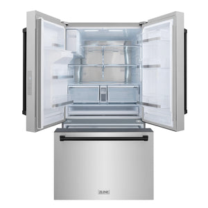 ZLINE Autograph Edition 36 in. 28.9 cu. ft. Standard-Depth French Door External Water Dispenser Refrigerator with Dual Ice Maker in Fingerprint Resistant Stainless Steel and Matte Black Handles (RSMZ-W-36-MB)