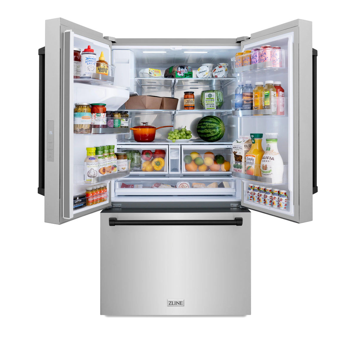 ZLINE - Autograph Edition 36 in. 28.9 cu. ft. Standard-Depth French Door External Water Dispenser Refrigerator with Dual Ice Maker in Fingerprint Resistant Stainless Steel and Matte Black Handles (RSMZ-W-36-MB)