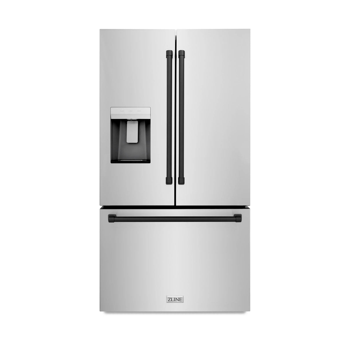 ZLINE - Autograph Edition 36 in. 28.9 cu. ft. Standard-Depth French Door External Water Dispenser Refrigerator with Dual Ice Maker in Fingerprint Resistant Stainless Steel and Matte Black Handles (RSMZ-W-36-MB)