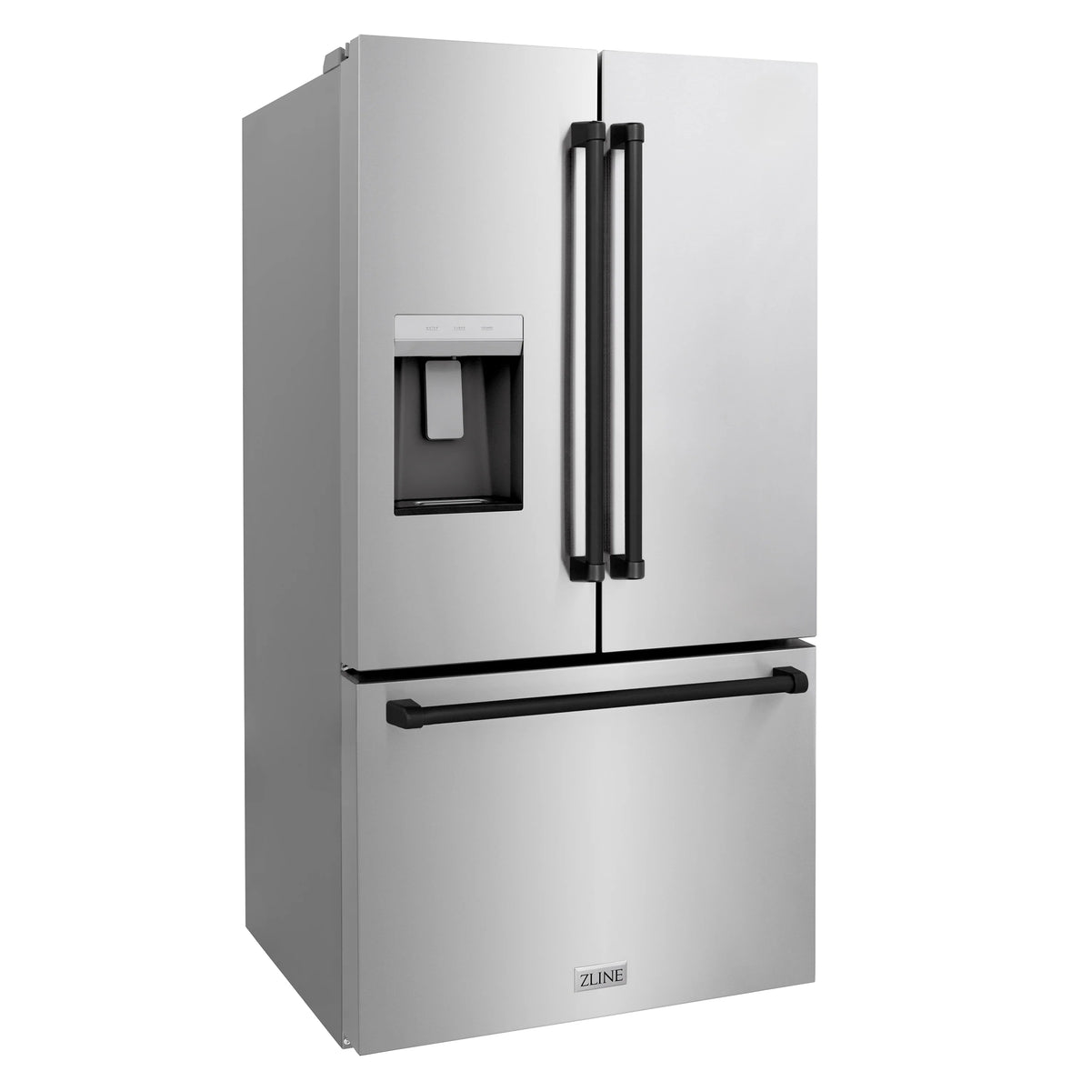 ZLINE - Autograph Edition 36 in. 28.9 cu. ft. Standard-Depth French Door External Water Dispenser Refrigerator with Dual Ice Maker in Fingerprint Resistant Stainless Steel and Matte Black Handles (RSMZ-W-36-MB)