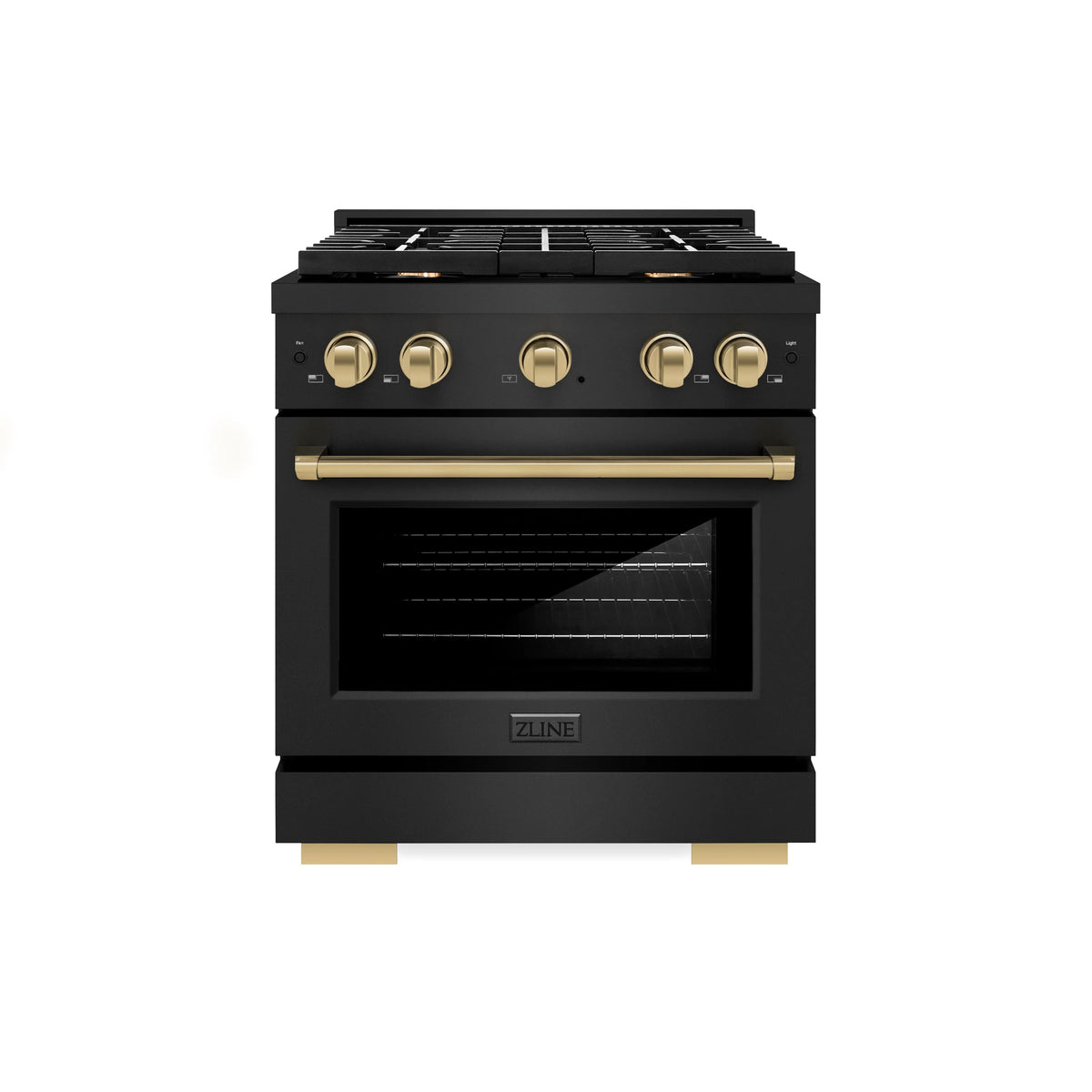ZLINE - Autograph Edition 30 in. 4.2 cu. ft. Paramount Dual Fuel Range with 4 Burner Gas Cooktop and Electric Convection Oven in Black Stainless Steel with Champagne Bronze Accents