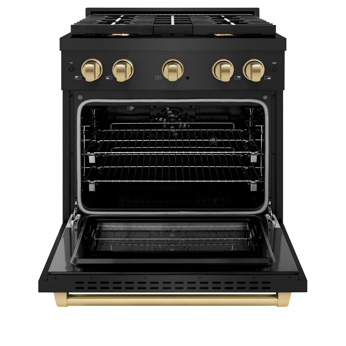 ZLINE - Autograph Edition 30 in. 4.2 cu. ft. Paramount Dual Fuel Range with 4 Burner Gas Cooktop and Electric Convection Oven in Black Stainless Steel with Champagne Bronze Accents