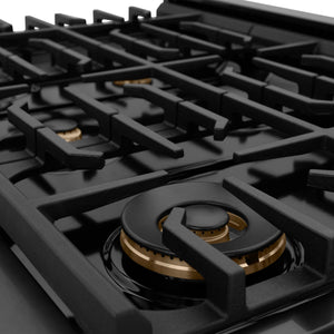 ZLINE - Autograph Edition 36 in. 5.2 cu. ft. Paramount Dual Fuel Range with 6 Burner Gas Cooktop and Electric Convection Oven in Black Stainless Steel with Champagne Bronze Accents