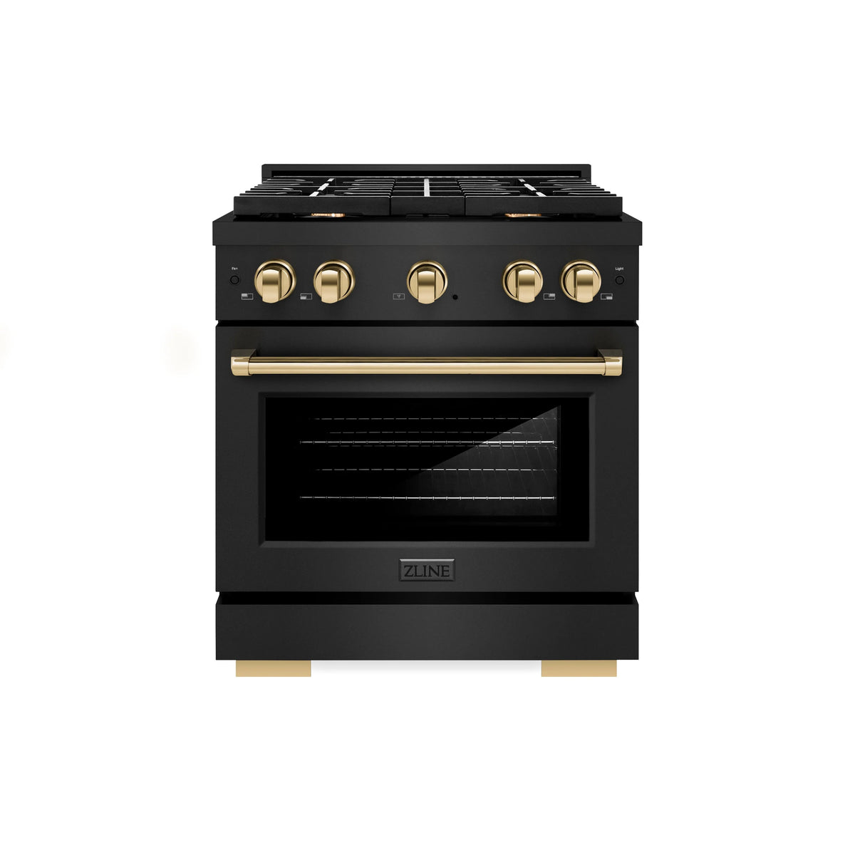 ZLINE - Autograph Edition 30 in. 4.2 cu. ft. Paramount Dual Fuel Range with 4 Burner Gas Cooktop and Electric Convection Oven in Black Stainless Steel with Polished Gold Accents