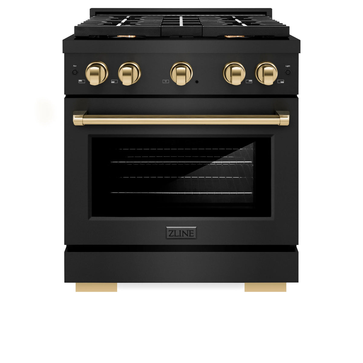 ZLINE - Autograph Edition 30 in. 4.2 cu. ft. Paramount Dual Fuel Range with 4 Burner Gas Cooktop and Electric Convection Oven in Black Stainless Steel with Polished Gold Accents