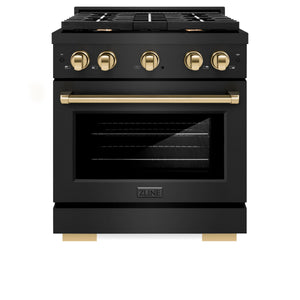 ZLINE - Autograph Edition 36 in. 5.2 cu. ft. Paramount Dual Fuel Range with 6 Burner Gas Cooktop and Electric Convection Oven in Black Stainless Steel with Champagne Bronze Accents