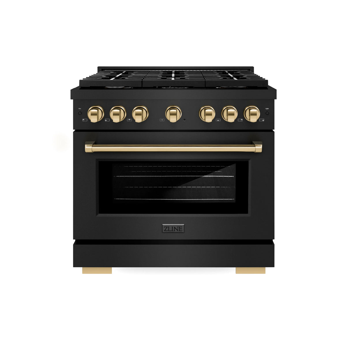 ZLINE - Autograph Edition 36 in. 5.2 cu. ft. Paramount Dual Fuel Range with 6 Burner Gas Cooktop and Electric Convection Oven in Black Stainless Steel with Polished Gold Accents