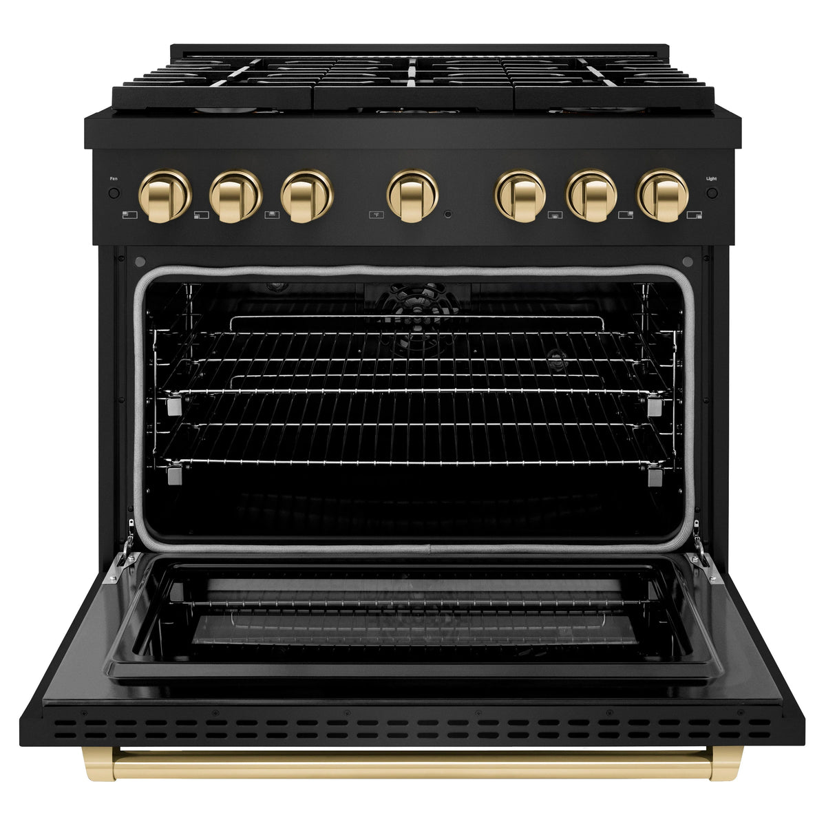 ZLINE - Autograph Edition 36 in. 5.2 cu. ft. Paramount Dual Fuel Range with 6 Burner Gas Cooktop and Electric Convection Oven in Black Stainless Steel with Polished Gold Accents