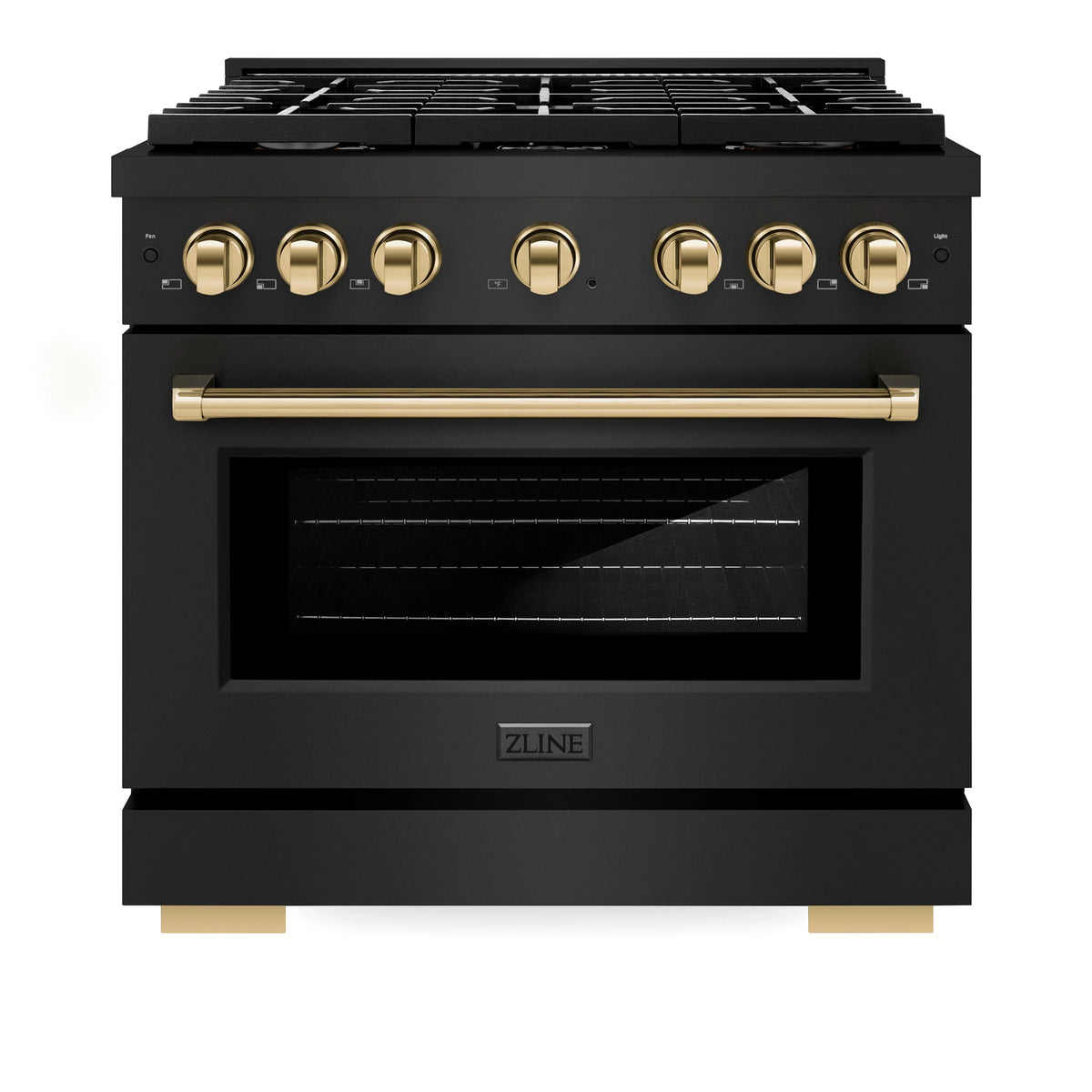 ZLINE - Autograph Edition 36 in. 5.2 cu. ft. Paramount Dual Fuel Range with 6 Burner Gas Cooktop and Electric Convection Oven in Black Stainless Steel with Polished Gold Accents