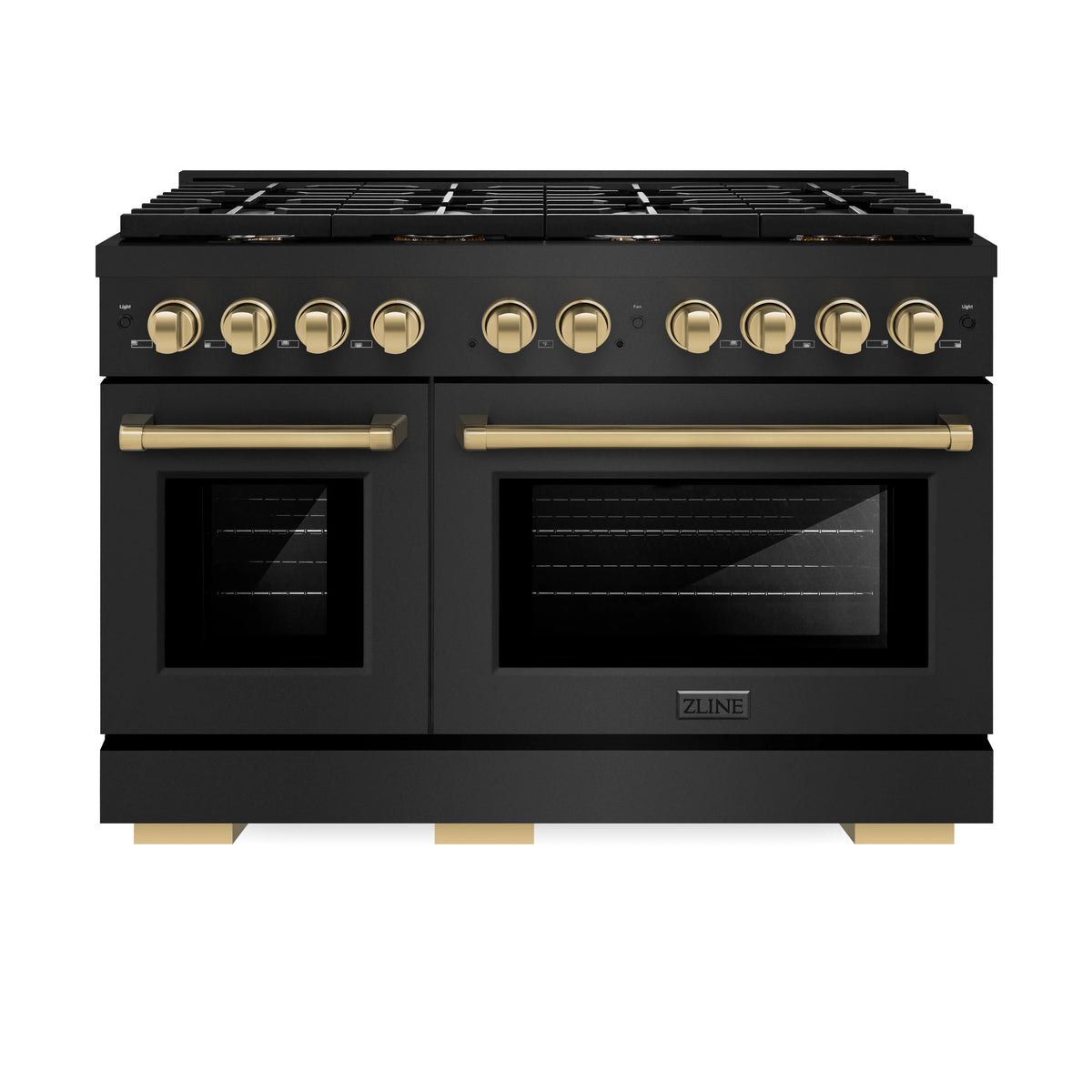 ZLINE - Autograph Edition 48 in. 6.7 cu. ft. Paramount Double Oven Dual Fuel Range with 8 Burner Gas Cooktop in Black Stainless Steel and Champagne Bronze Accents