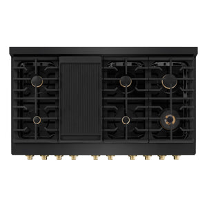 ZLINE - Autograph Edition 48 in. 6.7 cu. ft. Paramount Double Oven Dual Fuel Range with 8 Burner Gas Cooktop in Black Stainless Steel and Champagne Bronze Accents