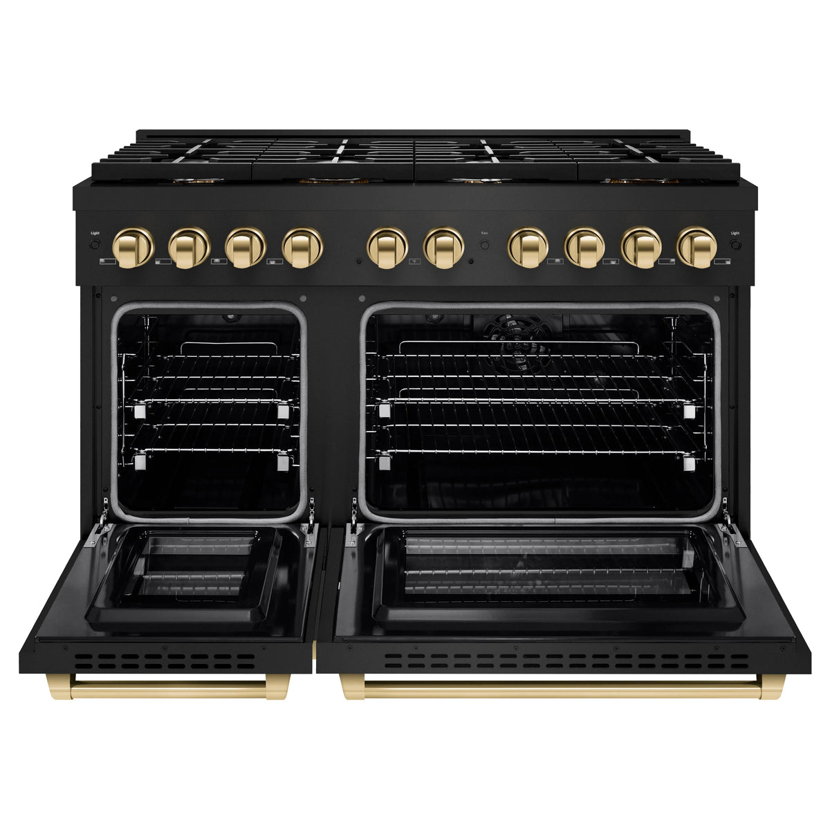ZLINE - Autograph Edition 48 in. 6.7 cu. ft. Paramount Double Oven Dual Fuel Range with 8 Burner Gas Cooktop in Black Stainless Steel and Polished Gold Accents