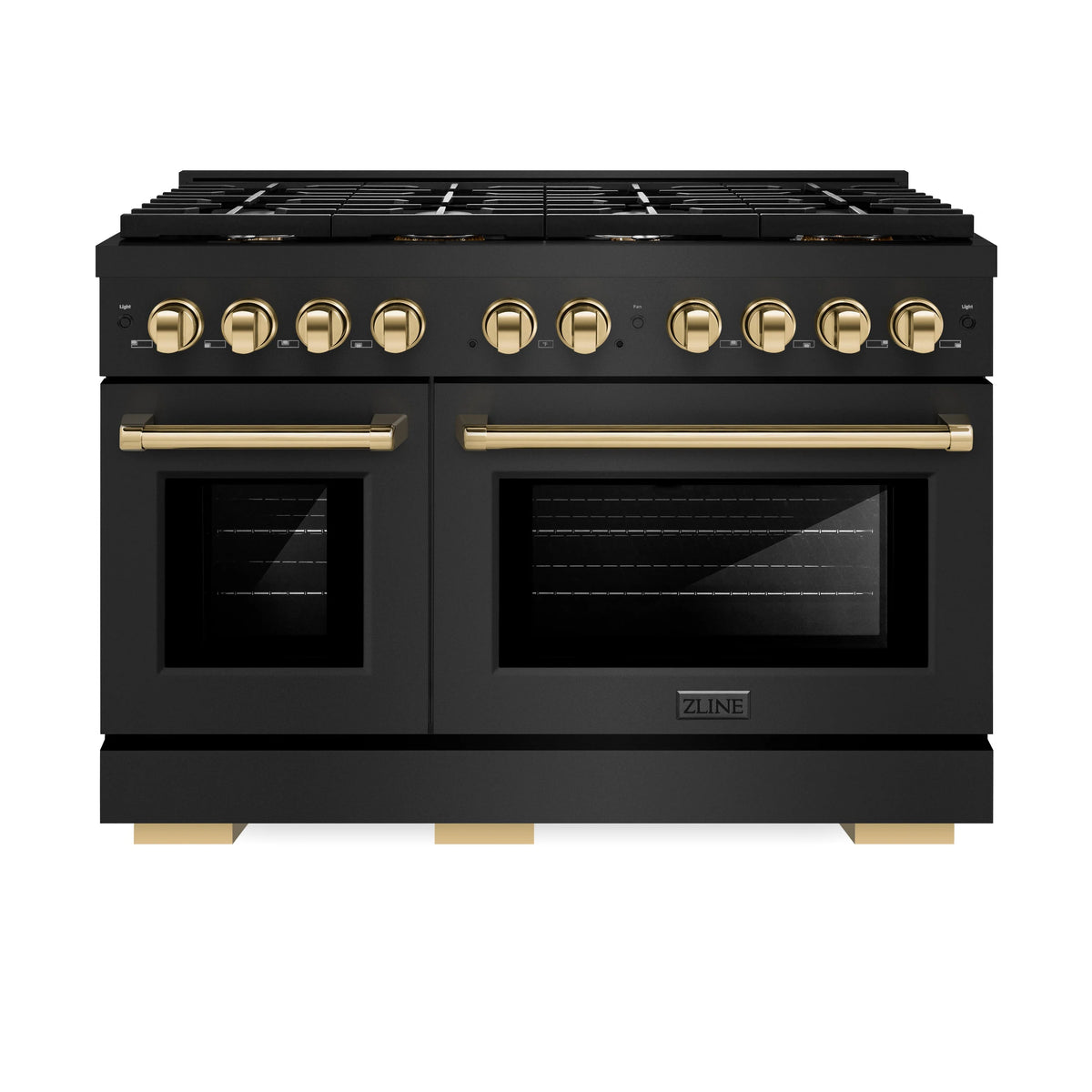 ZLINE - Autograph Edition 48 in. 6.7 cu. ft. Paramount Double Oven Dual Fuel Range with 8 Burner Gas Cooktop in Black Stainless Steel and Polished Gold Accents